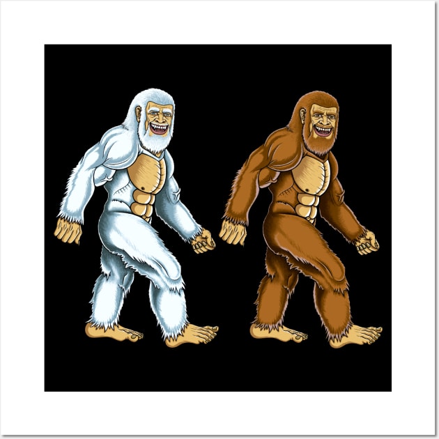 Bigfoot and Yeti best friends,Sasquatch Wall Art by Artardishop